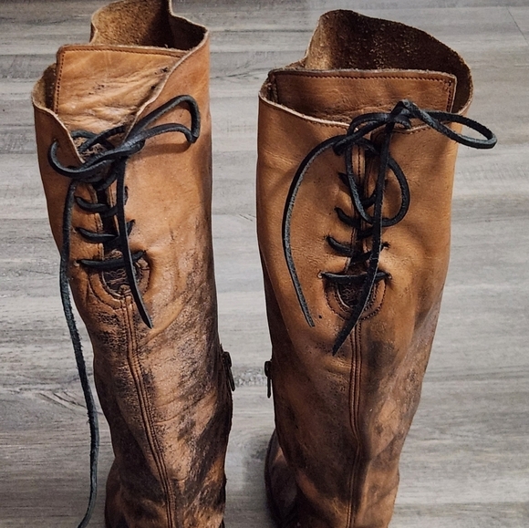 BED STU Leather Tan/Black Distressed Tall Boots - Picture 8 of 16
